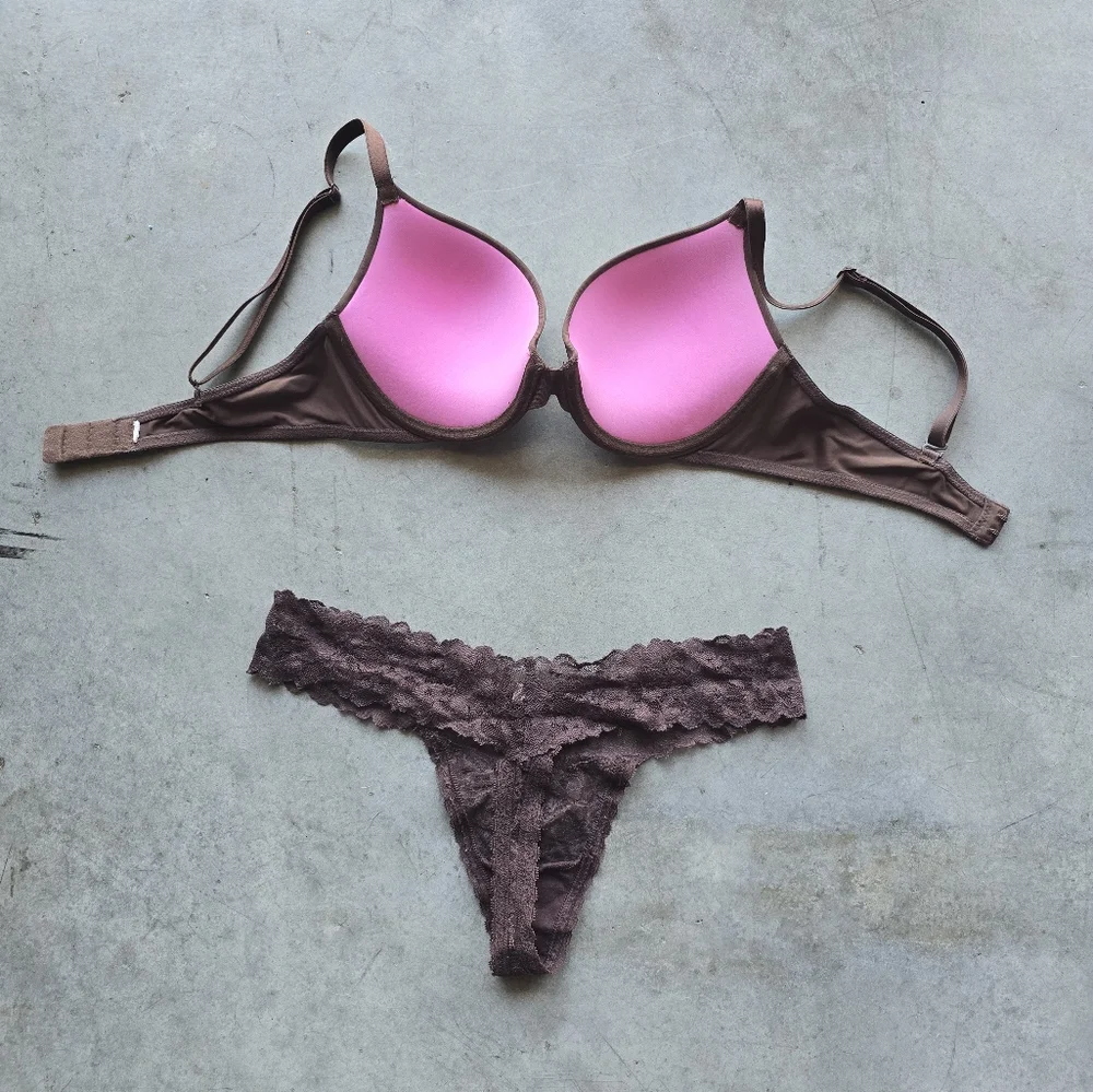 Combo: Victoria's secret Bra & panty size 34B and M Brown - Picture 3 of 6